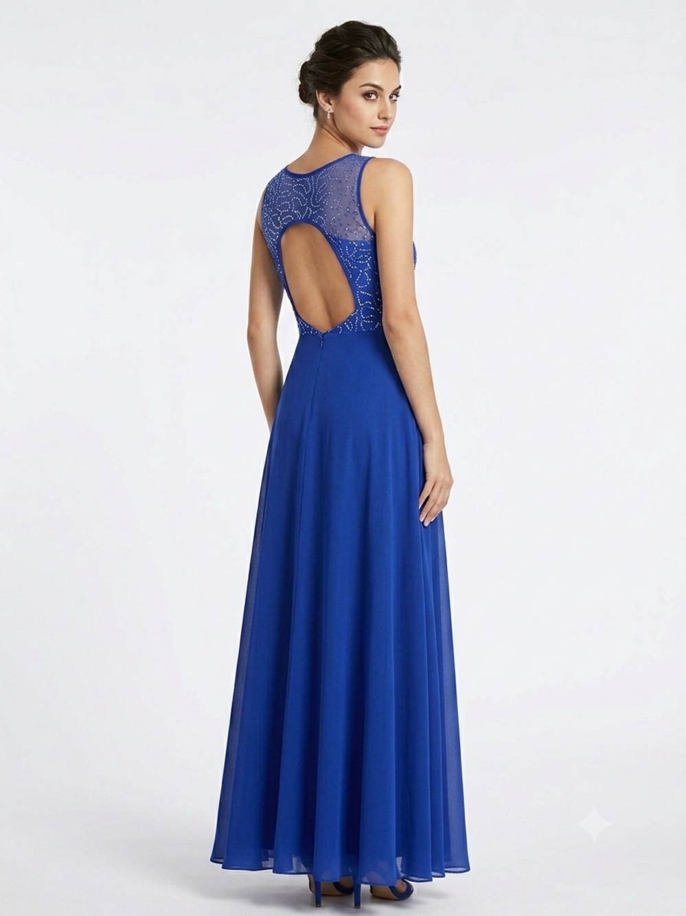 NWOT Royal Blue Beaded Sleeveless Evening Dress Stretchy Lightweight Comfy
